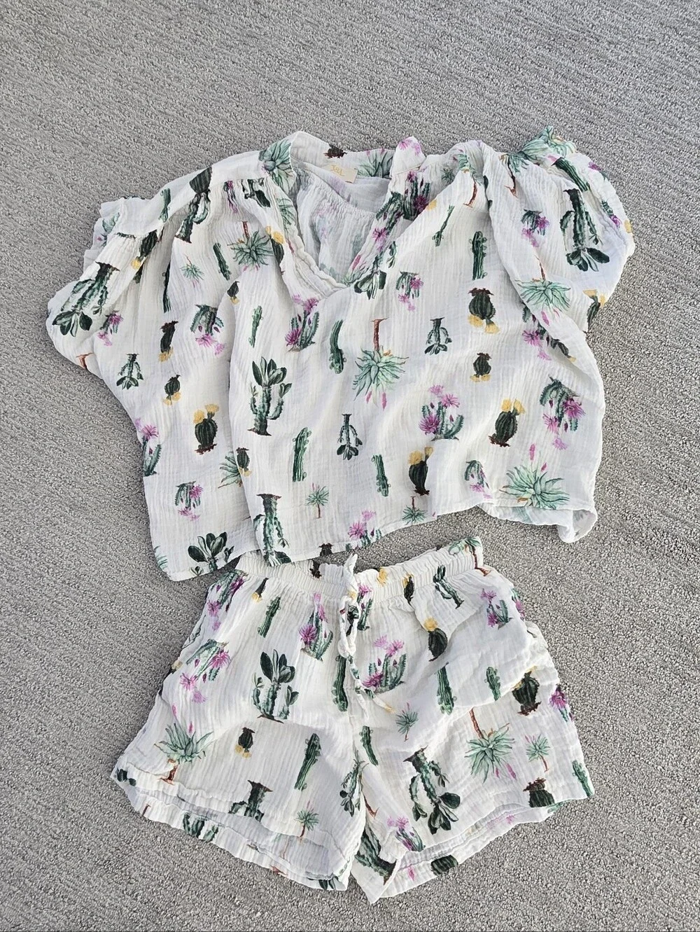 Boutique Cactus Print Set - Top & Shorts With Pockets